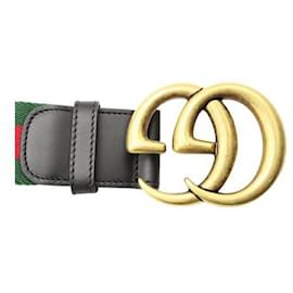 Gucci-Cinto de fivela GG de couro preto e web exclusivo - unissex-Multicor