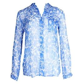 Diane Von Furstenberg-Diane Von Furstenberg Gilmore Camisa de seda de manga larga blanca y aciano-Azul