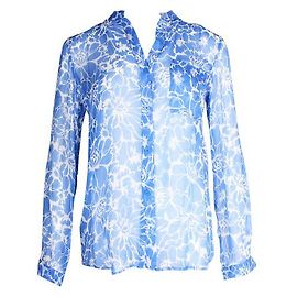 Diane Von Furstenberg Gilmore Camicia in seta a maniche lunghe bianca e fiordaliso Blu