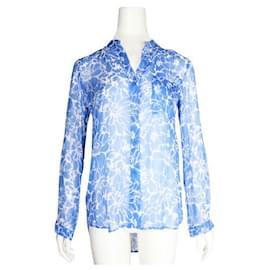 Diane Von Furstenberg-Diane Von Furstenberg Gilmore Cornflower & White Long Sleeved Silk Shirt-Blue
