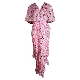 Autre Marque-Vestido largo de seda escalonado con estampado floral rosa Saloni-Otro