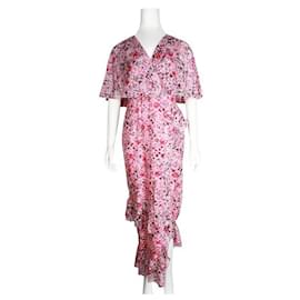 Autre Marque-Robe longue en soie à plusieurs niveaux à fleurs Saloni rose-Autre