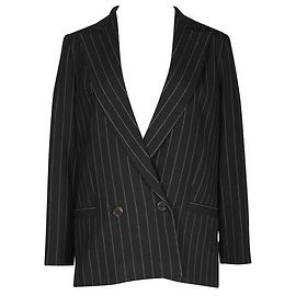 Ganni Blazer Oversized Preto com Listras Brancas Preto