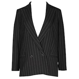 Ganni-Black Oversized Blazer with White Stripes-Black