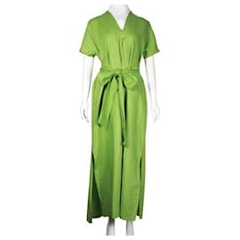 Autre Marque-LISA MARIE FERNANDEZ Grass Green Linen A-Line Dress-Green