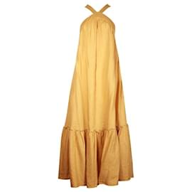 Autre Marque-THREE GRACES - Robe longue flatteuse en lin moutarde-Jaune