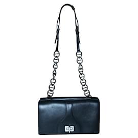 Prada-Prada Black Soft Leather Bag With Silver Chain-Black