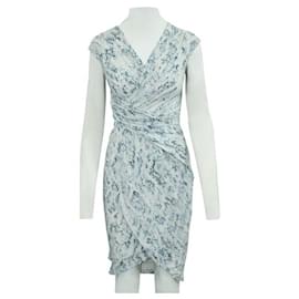 Autre Marque-ZEITGENÖSSISCHES DESIGNER-Kleid mit blauem Aufdruck und Drapierung-Blau