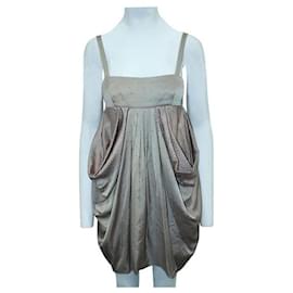 Autre Marque-CONTEMPORARY DESIGNER Brown Silky Cocktail Dress with Studs-Brown