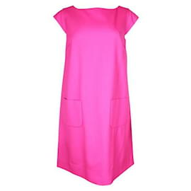 Autre Marque-CONTEMPORARY DESIGNER Neon Pink Shift Dress with Front Pockets-Pink