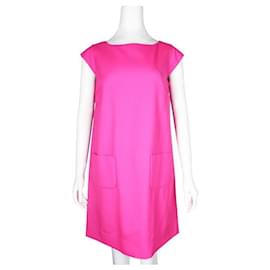 Autre Marque-CONTEMPORARY DESIGNER Neon Pink Shift Dress with Front Pockets-Pink