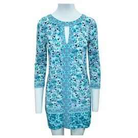 Autre Marque-ZEITGENÖSSISCHES DESIGNER-Kleid mit blauem Aufdruck-Mehrfarben