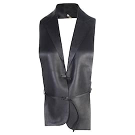 Hermès-HERMÈS Black Deerskin Leather Waistcoat-Black