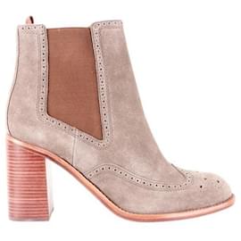 Autre Marque-CONTEMPORARY DESIGNER Taupe Suede Ankle Boots-Brown
