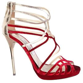 Jimmy Choo-JIMMY CHOO Bunting Red and Silver Caged Heels-Red