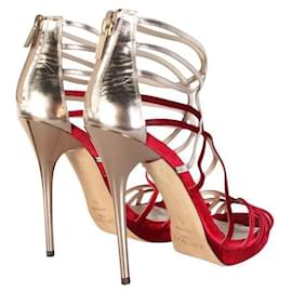 Jimmy Choo-JIMMY CHOO Bunting Red and Silver Caged Heels-Red