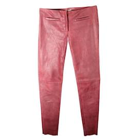 Miu Miu-MIU MIU Leather Low Waist Pants-Red