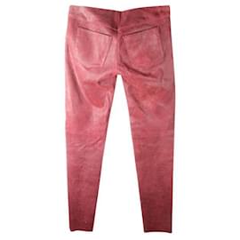 Miu Miu-MIU MIU Pantaloni in Pelle a Vita Bassa-Rosso