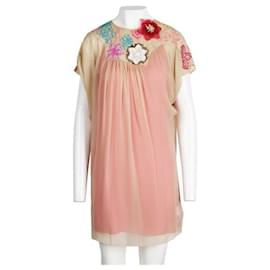 Matthew Williamson-MATTHEW WILLIAMSON Flower Embroidered Dress With Pink Lining-Brown