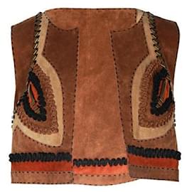 Alberta Ferretti-Alberta Ferretti Brown, Orange & Black Suede Waistcoat with Metal Embellishments-Brown