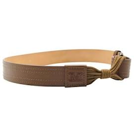 Autre Marque-Contemporary Designer Maxmara Brown Leather/ Fabric Waist Belt With Knot-Brown