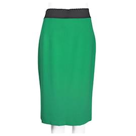 Dolce & Gabbana-DOLCE & GABBANA Green Pencil Skirt with Scallop Band-Green