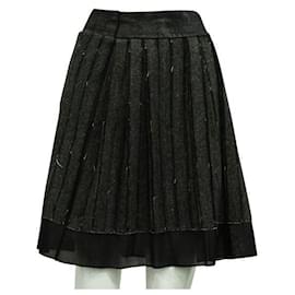 Autre Marque-CONTEMPORARY DESIGNER Dark Grey Woolen Pleated Skirt-Grey