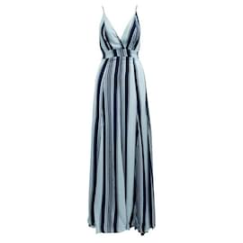 Reformation-Reformation White and Blue Striped Maxi Summer Dress-Blue