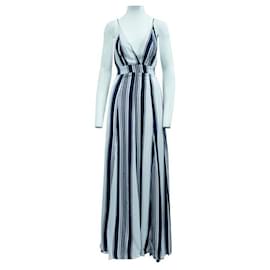 Reformation-Reformation White and Blue Striped Maxi Summer Dress-Blue