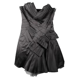 Autre Marque-CONTEMPORARY DESIGNER Black Cocktail Satin Dress-Black
