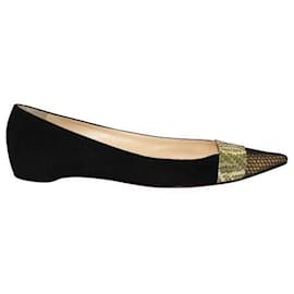 Christian Louboutin-CHRISTIAN LOUBOUTIN Pointed Suede Flats-Black