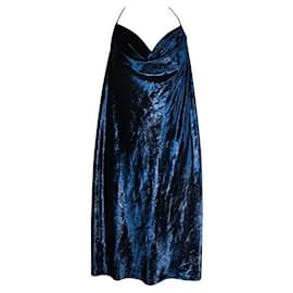 Autre Marque-Contemporary Designer Halston Heritage Blue Shimmery Backless Dress-Blue