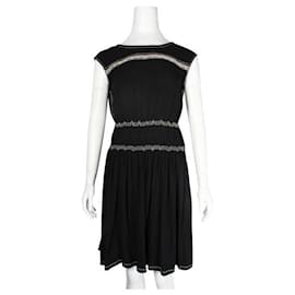 Prada-Prada Vestido preto sem mangas com detalhe de costura branca-Preto