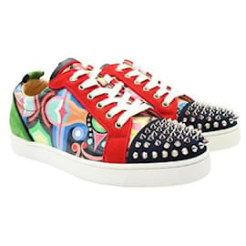 Christian Louboutin-Christian Louboutin Multicolor Printed Patent Leather And Suede Low Top Sneakers-Multiple colors