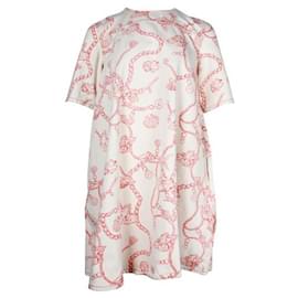 Ganni-Ganni Red Shell Print Denim Dress-Cream