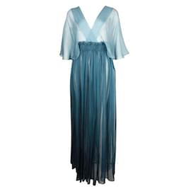 Dior-Robe longue fluide en soie bicolore bleue Dior Printemps - 2021 Prêt à porter-Bleu