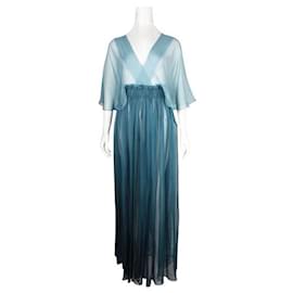 Dior-Dior Blaues fließendes zweifarbiges langes Seidenkleid Frühling - 2021 Bereit zu tragen-Blau