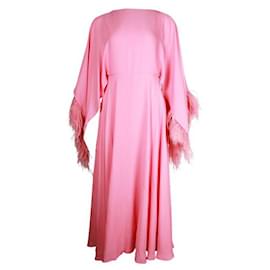 Valentino-Vestido de festa Valentino rosa de seda e penas de avestruz-Rosa