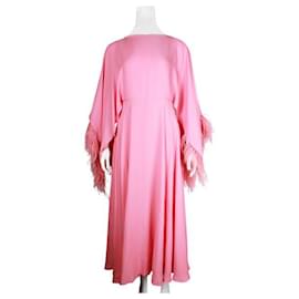 Valentino-Valentino Pink Silk & Ostrich Feather Cocktail Dress-Pink