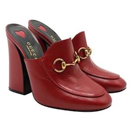 Gucci-Gucci Blood Red Horsebit Leather Mules-Red