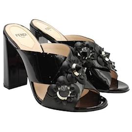 Fendi-Fendi Black Flowerland Patent Leather Slip On Heels-Black