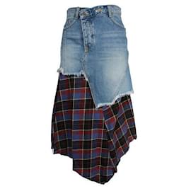 Autre Marque-Contemporary Designer SJYP Washed Denim Mini Skirt With Flannel-Other