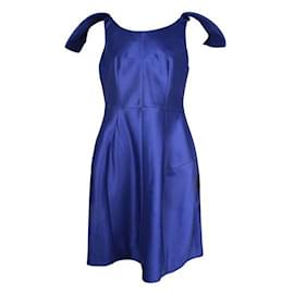Autre Marque-Vestido de cóctel en mezcla de seda azul zafiro de diseñador contemporáneo-Azul