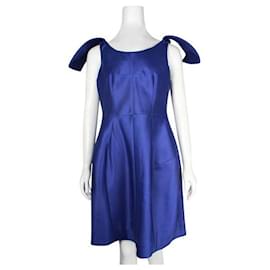 Autre Marque-Contemporary Designer Sapphire Blue Silk Blend Cocktail Dress-Blue