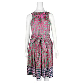 Autre Marque-Seda patchwork de designer contemporâneo/vestido de algodão-Multicor