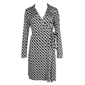 Diane Von Furstenberg-DVF  Black & White New Jeanne Two Silk Jersey Wrap Dress-Black