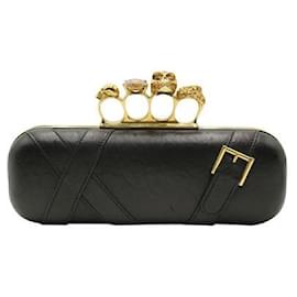 Alexander Mcqueen-Alexander Mcqueen Pochette lunga in pelle nera con dettaglio teschio-Nero