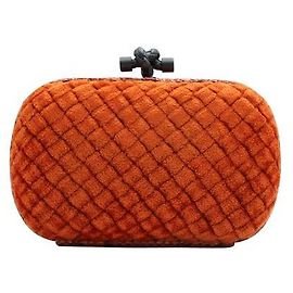 Bottega Veneta Knoten-Clutch aus orangefarbenem Samt und Pythonleder Orange