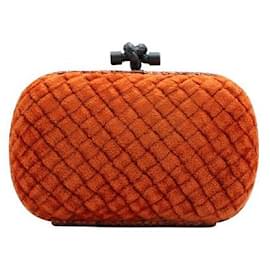Bottega Veneta-Bottega Veneta Orange Velvet & Python Leather Knot Clutch-Orange