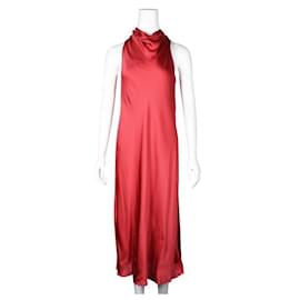 Autre Marque-Maxi abito in seta rossa dal design contemporaneo-Rosso